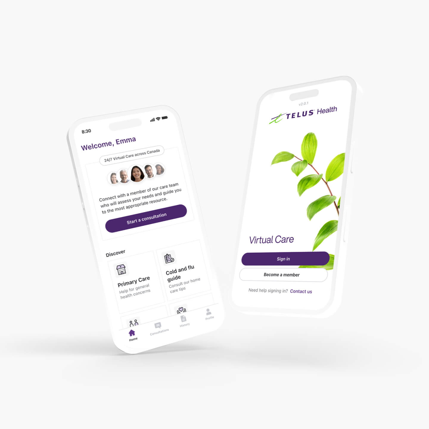 Mobile app screen of TELUS Health Virtual Care for Sonnet customers to sign in
