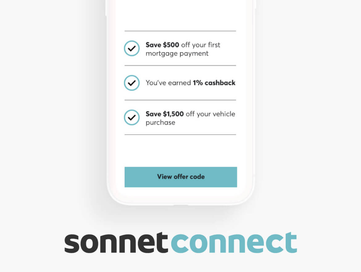 One mobile phone application screen showcasing typical savings and discounts eligible to Sonnet group insurance policy holders and through Sonnet Connect.