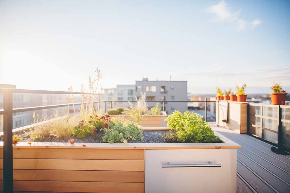 Terasse jardin sur le toit d'un appartement