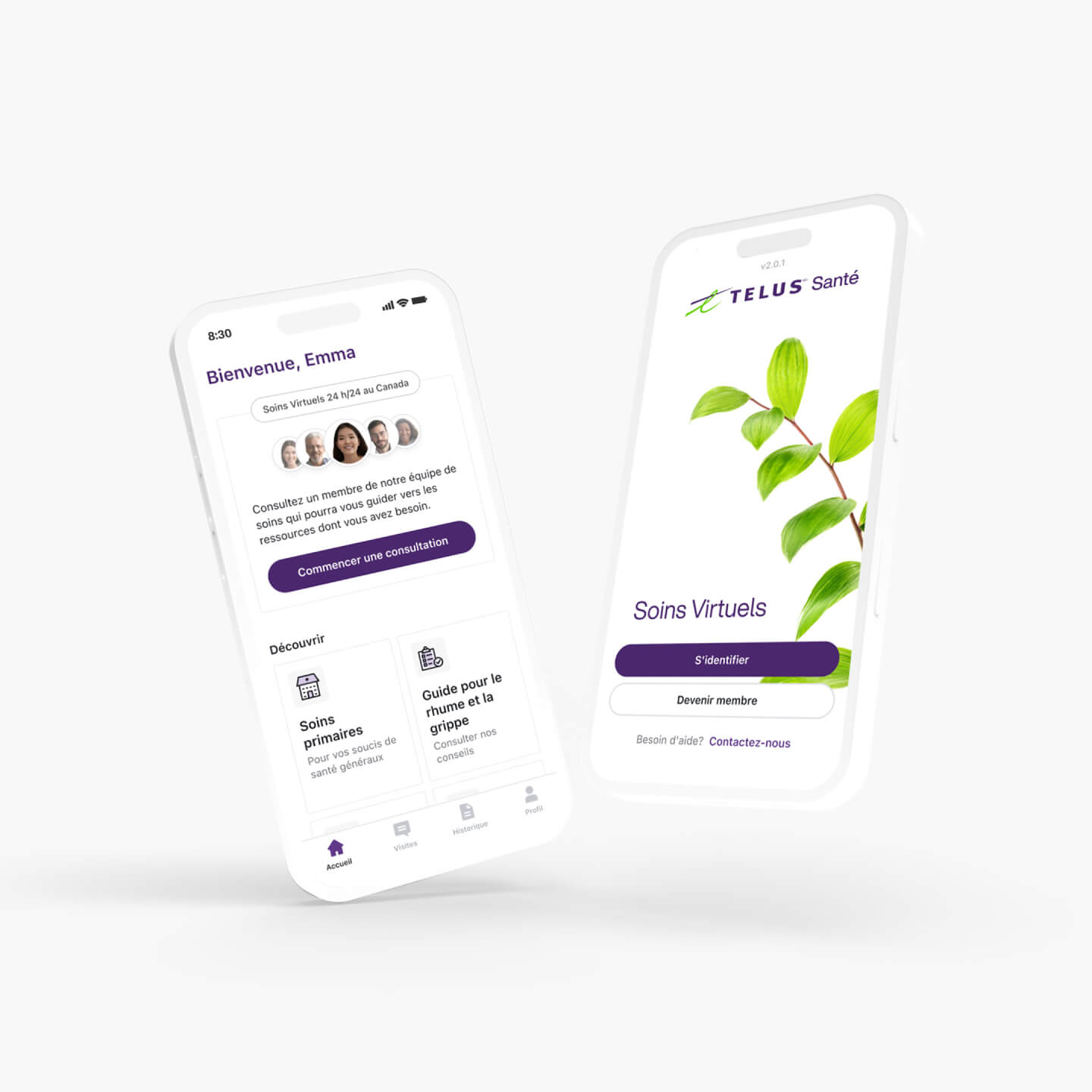 Écran d’application mobile Soins Virtuels TELUS Santé pour aider les clients de Sonnet à se connecter