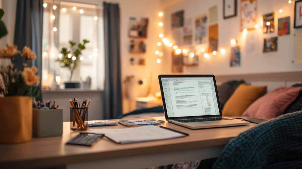 Student desk in their bedroom