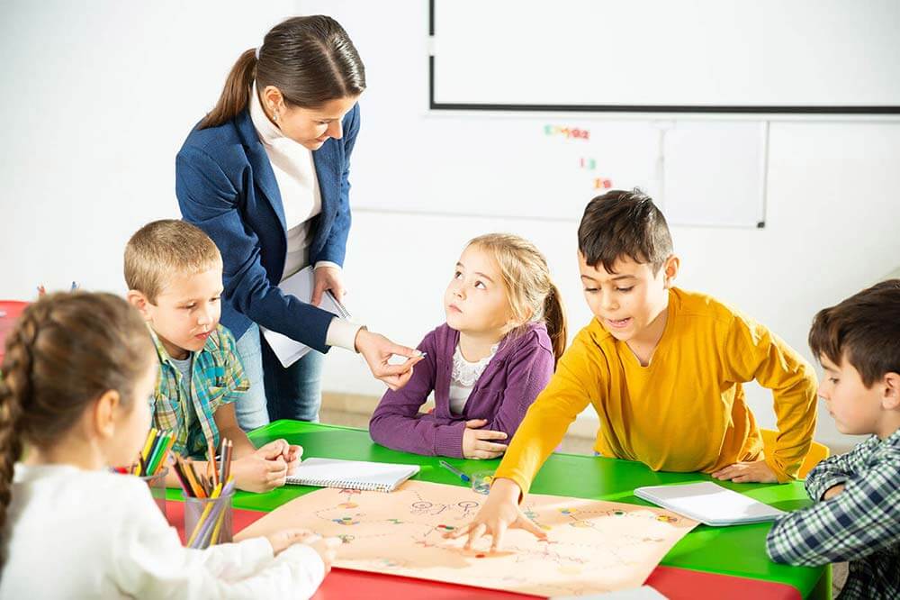 Children playing in a classroom
