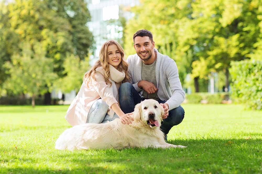 Couple with dog outdoors