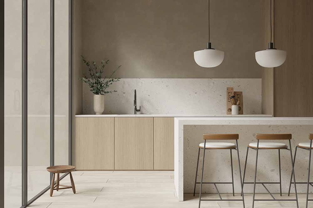 Une cuisine minimaliste et moderne dans un condo
