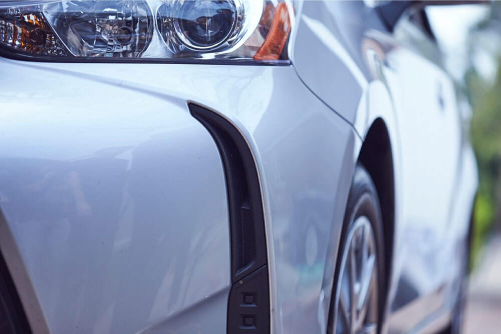 Close up of a silver car