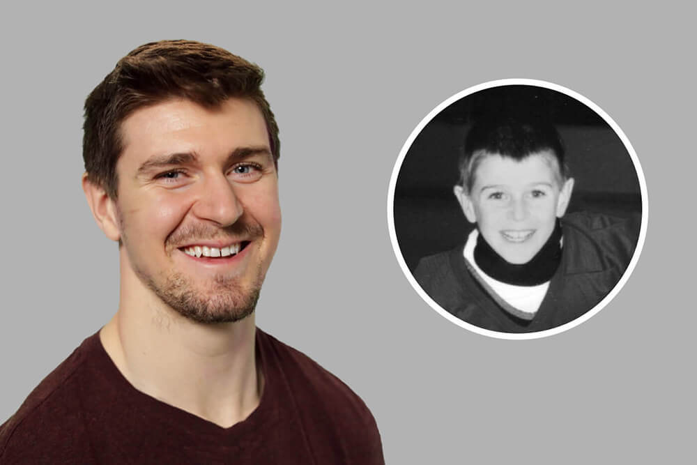 Childhood and current photo of Mark Scheifele