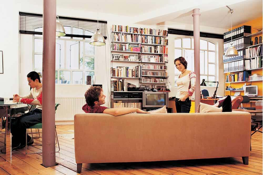 Couple at home in the living room