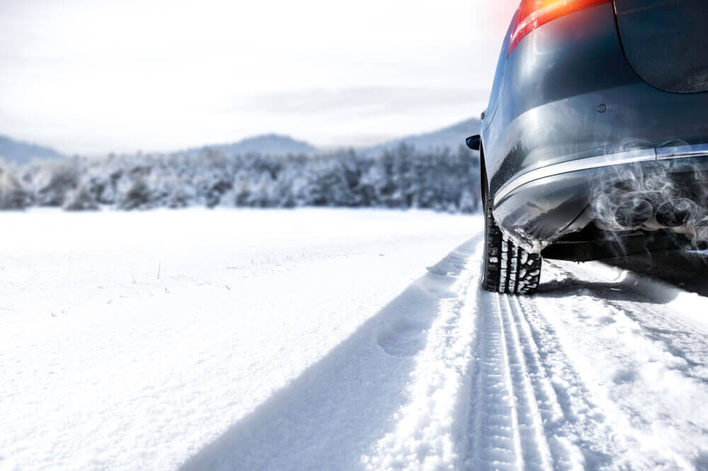 Winter tires on a snowy road