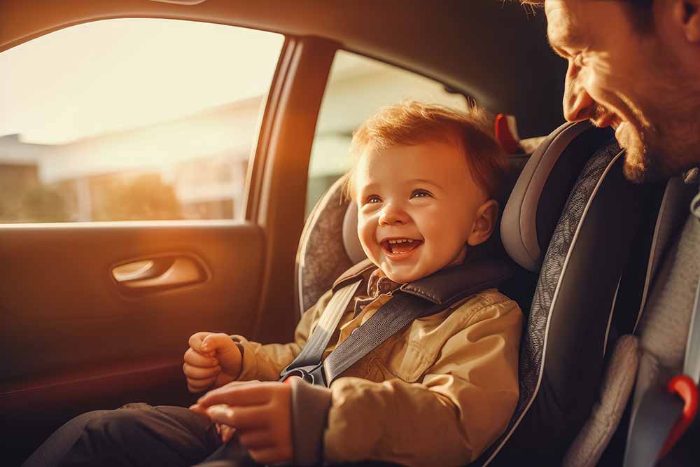 Bébé souriant dans un siège d’auto