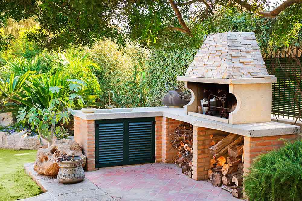 Pizza oven in a backyard space