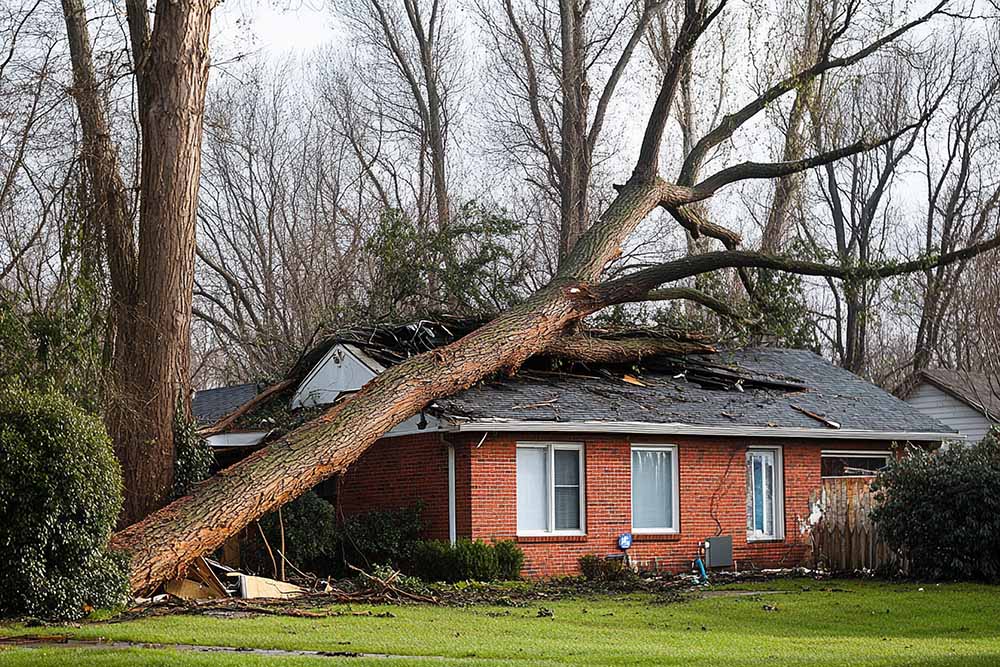 Tree crashing onto a house