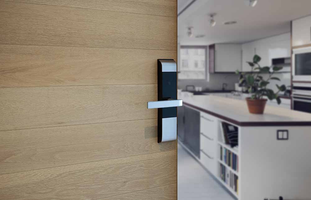 Smart home security system in a condo kitchen