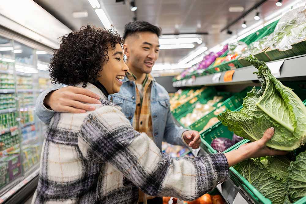 A couple going grocery-shopping