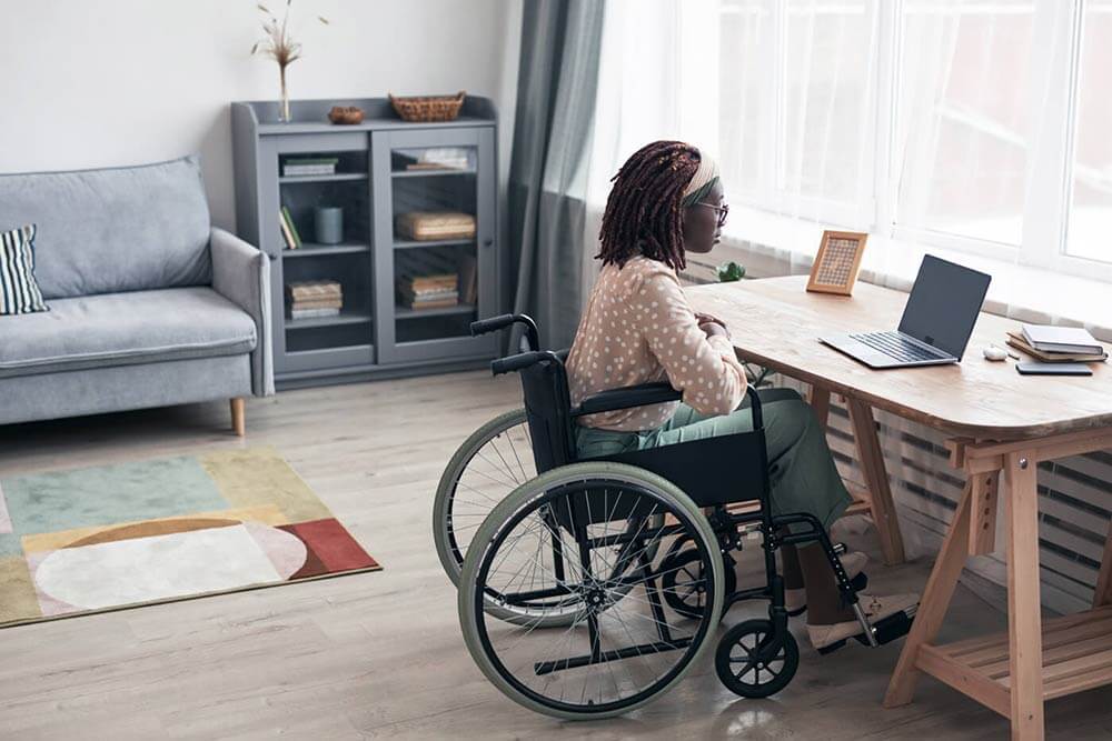 Young woman working online from home