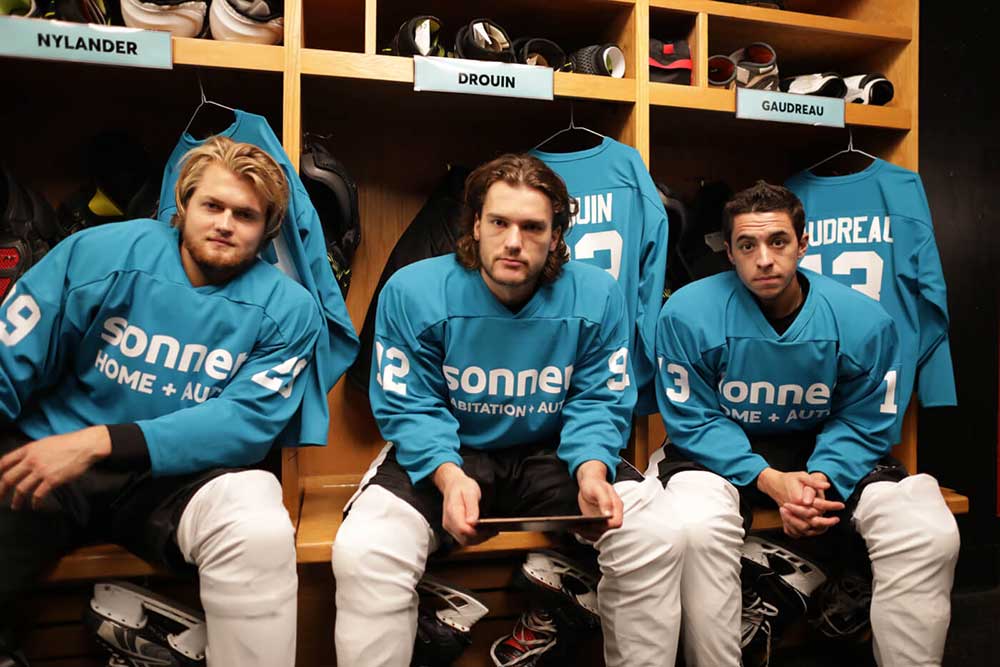 Nylander, Drouin and Gaudreau in the dressing room