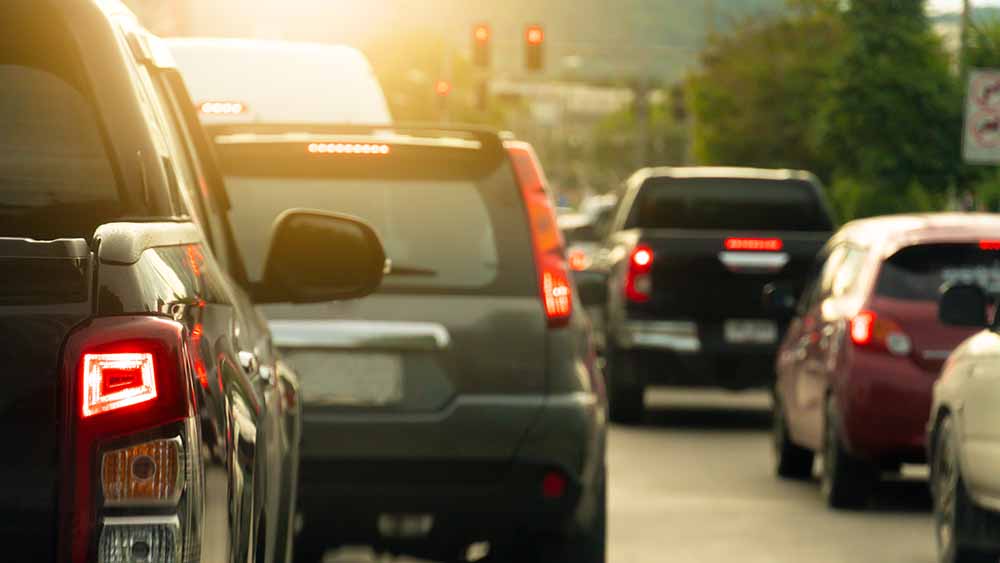 A number of cars on the road during rush hour